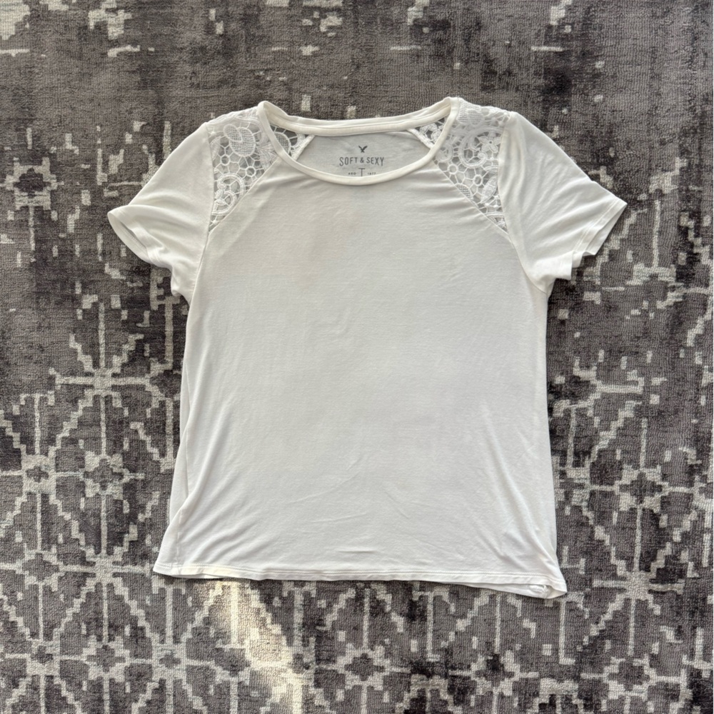 American Eagle Outfitters Soft and Sexy Cream Lace Accent Tee